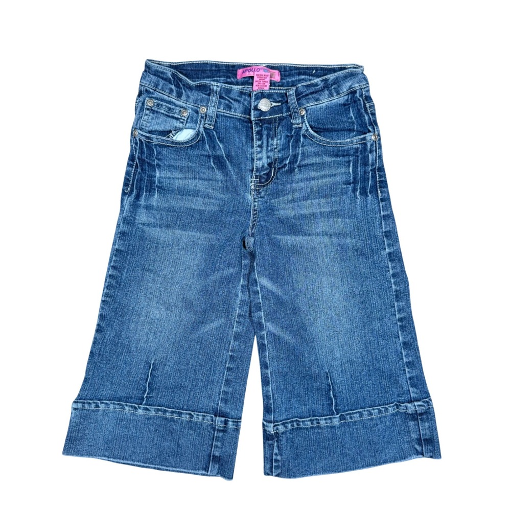 Y2K Apollo Girl Wide Leg Denim Capris‎ Embroidered Jeans Size 12